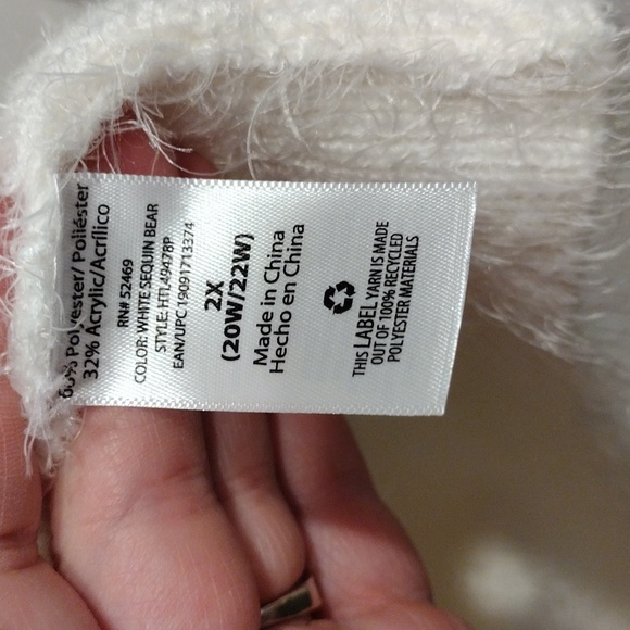 NWT Holiday Time Women's Sequin Polar Bear Eyelash Knit Sweater Sz 2X-Christmas - Picture 6 of 7